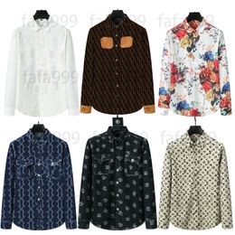 Mens designer luxury dress Shirts Luxury Clothes long Sleeve shows letter corduroy denim embroidery patchwork flowers paris best quality Summer collar mix 3XL