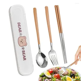 Chopsticks Portable Cutlery Set Cute Bear Camping Reusable Travel Utensils Fork Spoons Tableware For Picnic