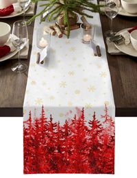 Christmas Tree Forest Snowflake Linen Table Runners Holiday Party Table Decor Washable Dining Table Runner Christmas Decorations