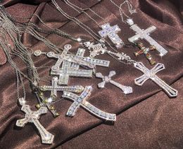 Fashion Mens Luxury Cross Necklace Hip Hop Jewelry Silver White Diamond Gemstones Pendant Women Necklaces8132795