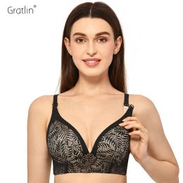 Bras GRATLIN Lace Breast Feeding Maternity Nursing Bra Wirefree Mothers Clothing For Pregnant Women Push Up Lingerie Postpartum