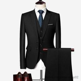 Men's Suits Blazers Jacket + Pant + Vest / 2023 New Men Business Slim Suits Sets Wedding Dress Three Piece Suit Blazers Coat Trousers Waistcoat