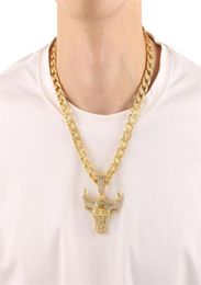 Pendant Necklaces Fashion Cuba Men Hip Hop Full Rhinestone Bull Head Necklace Sparkling Out Gold Punk For Boyfriend Gift4535658