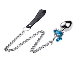 Leash Chain Anal Plug with Bell Adult BDSM Games Stainless steel Crystal Heart Anal Sex Butt Plug Stimulator Sex Toys For Wome Y196976062