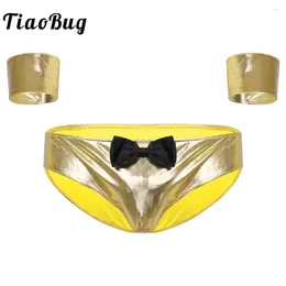 Underpants TiaoBug Men's Shiny Metallic Lingerie Stretchy Low Rise Bulge Pouch Sexy Briefs With Cuffs Male Gay Underwear Clubwear Costumes