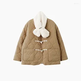 Women's Jackets Korean Style Casual Solid Color Cowhide Button Scarf Cotton Jacket For Autumn And Winter Warmth Temperament Top