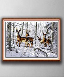 Antelopes in the snow Handmade Cross Stitch Craft Tools Embroidery Needlework sets counted print on canvas DMC 14CT 11CT1080963