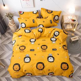 Bedding Sets Breathable Cartoon Animal Printed 4pcs Duvet Cover Bedclothes Bed Flat Sheet Pillowcases Soft Washed