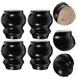 4 Black Wooden Round Furniture Feet Replacement Dresser Sofa Legs for DIY Armchair Chair Table Cabinet Height Leveller Risers