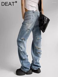 Women's Jeans Fashion Cotton High Waist Zipper Back Hollow Out Pockets Straight Full-length Pants Winter 2024 7AB2136