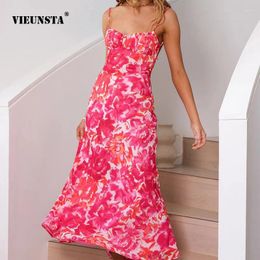 Casual Dresses Spring Summer Product Little Fresh Sexy Square Neck Printed Slip Long Dress Open Back Waist Fashionable High End Women