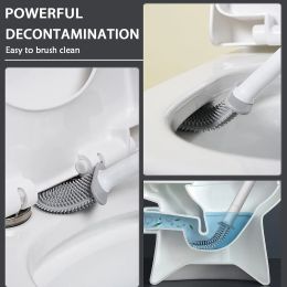 1/2 PCS Toilet Brush and Holder Set Upgraded Design Rounded Grip Wall Mounted Silicone Toilet Brushes with Base for Anti-Drip
