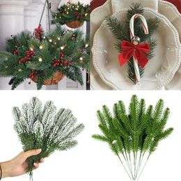 Decorative Flowers 24pc Christmas Tree Pine Branches Artificial Fake Plants Snow Pines Garland For Wreath Party Decor Xmas Gifts Ornament
