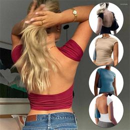 Women's T Shirts Women Sexy Backless Crop Top Y2K Casual Summer Short Sleeve Open Back Streetwear Fit Slim Pullovers Base Tees T-Shirt