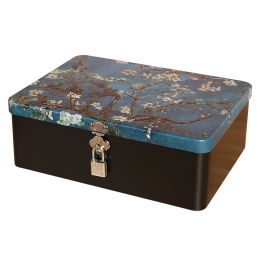 Vintage Tinplate Box with Lock Key, Desktop Storage, Cosmetics Sundry Storage, Household Jewelry, Empty Box