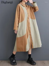 Casual Dresses Print Autumn Shirt Dress Women Fashion Loose Ruffle Pleated Ladies Long Sleeve Woman Midi Oversized 2024