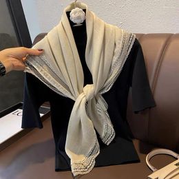 Scarves Pink/White/Grey 100cm Lace Cotton Linen Square Scarf Elegant Bandana Designer Kerchief Extra Fine - For Women