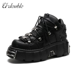UDOUBLE Brand Punk Style Women Shoes Laceup heel height 6CM Platform Shoes Woman Gothic Ankle Boots Metal Decor Woman Sneakers 22533977