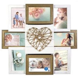 Frames 20x18 8-Opening String Heart Rustic Wood Collage Picture Frame