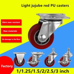 4 Pcs/Lot 1"/1.25"/1.5" Lightweight Polyurethane Casters Small Micro Universal Rubber Wheels Silent Furniture PU Jujube Red