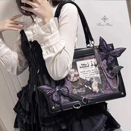 Y2K Labyrinth Butterfly Spider Web Letter Chain Handbags DIY Transparent Ita Bag Lolita Gothic Tote Vintage Fashion Shoulder Bag 240403