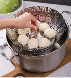 Double Boilers Vegetable Steaming Rack Stainless Steel Folding Food Steamer Net Basket Scalable Kitchen Tools Gadgets