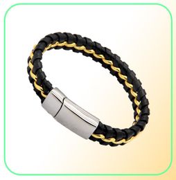 Unique Designer 316L Stainless Steel Bracelets Bangles Mens Gift Black Leather Knitted Magnetic Clasp Bracelet Men Jewelry5503651