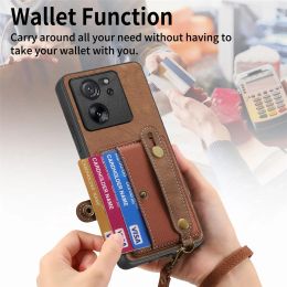 Wristband Cards Solt Leather Case For Xiaomi Redmi Note 13 Pro 12 Plus 12T 13T 11 lite POCO X5 X4 Pro X3 NFC Strap Pocket Bag
