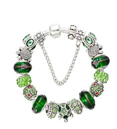 New Green Crystal Beaded Bracelet Silver Plated Ocean Series CZ Diamond Original Box Set Suitable for DIY Beaded Bracelet9835371