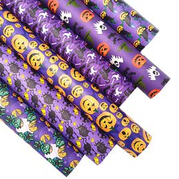 Halloween Pumpkins Witches Custom Synthetic Leather Sheets Felt Backing Faux Leather Sheets For Bows DIY Craft 8.2"x11.4" SJ142