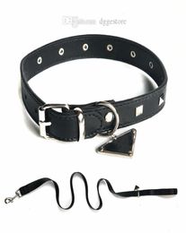 Designer Dog Collar Leashes Set With Inverted Triangle Metal Tag Classic Leather Pet Collars for Small Medium Large Dogs Bulldog P8251944