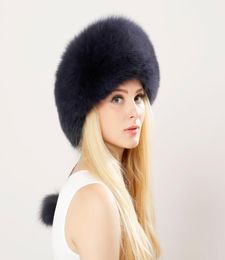 Winter Unisex Genuine Fox Fur Hat Real Fur Bomber Hat With Nature Leather Crown Thick Warm Russian fur hat3205063