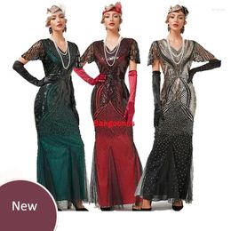 Casual Dresses 1920s Wedding Flapper Dress Gatsby Charleston Deco Sequin Bead Party Long Evening Maxi Cocktail Gown