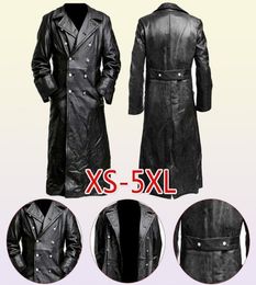 Men's Leather Faux MEN'S GERMAN CLASSIC WW2 UNIFORM OFFICER BLACK REAL LEATHER TRENCH COAT 2209228405308