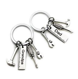 50pcslot New Stainless Steel Dad Tools Keychain Grandpa Hammer Screwdriver Keyring Father Day Gifts1 85 W25775661