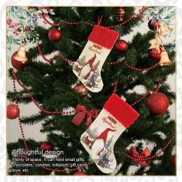 Single Christmas Socks Candy Fireplace Decorative Pendant Sack Tree Hanging Reusable Accessory Red Plaid 46x26cm