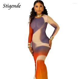 Casual Dresses Stigende Sexy Skinny Transparent Mesh Dress Women Patchwork Print See Through Night Party Wear