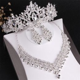 Bride wedding crown necklace earrings threepiece set designer white crystal jewelry set handmade fine craft headpieces3010988
