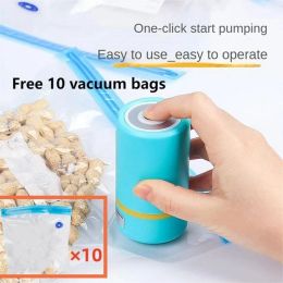 Machine Portable USB Rechargeable Handheld Mini Bag Sealer Food Vacuum Sealer Machine Easy Carrying With 10 Bags Blue