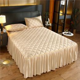 European Luxury Quilted Bed Skirt Winter Warm Thicken Velvet Bedspread King Good Hand Feeling Bed Cover Not Included Pillowcase