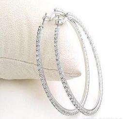 Silvertone Big Circle ladys Basketball Wives Hoop Earrings With Crystal Rhinestone Dangle Earring9768451