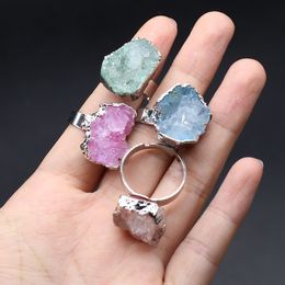 3pcs Natural Agate Rings Adjustable Irregular Natural Druzys Stone Open Finger Rings for Women Men Party Wedding Jewelry 15mm