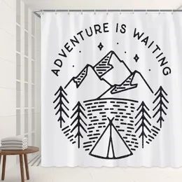 Shower Curtains Adventure Forest Mountain Camping Curtain Abstract Creative Bath Black White Print Modern Bathroom Decor Hooks