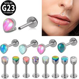 1PC Titanium Opal Water Drop Labret Lip Stud Flash Film Helix Ear CartilageTragus Helix Lobe Earring Daith Piercing Body Jewelry