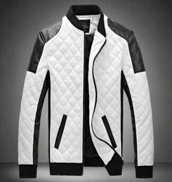 Designer jacket men039s stand collar PU leather jacket coat black and white color matching large size motorcycle leather6014272