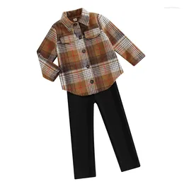 Clothing Sets Infant Fall Winter 2pcs Warm Outfits Plaid Print Long Sleeve Shirt Jacket Bib Pants Set Toddler Cotton Clothes