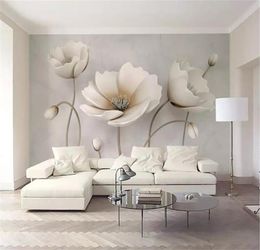 Custom Wallpaper 3D Nordic Elegant Flower Marble Texture Living Room Bedroom Background Wall Decoration Mural Wallpaper5743585