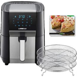 Fryers ZAOXI cooking air fryers on 7Quart Air Fryer Stackable Preheat & Broil Functions + 100 Recipes (Black/Stainless Steel)