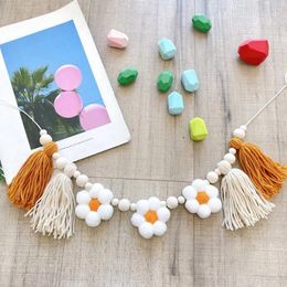 Decorative Figurines 2PCS/Set Boho Tassel With Wooden Beads Daisy Birthday Decor Banner For Farmhouse Wall Home Room Decoration Accessories