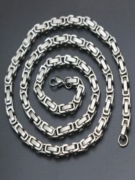 Mens Chain 4mm 5mm Silver Tone 316 Stainless Steel Byzantine Box Link Necklace Chain4393772